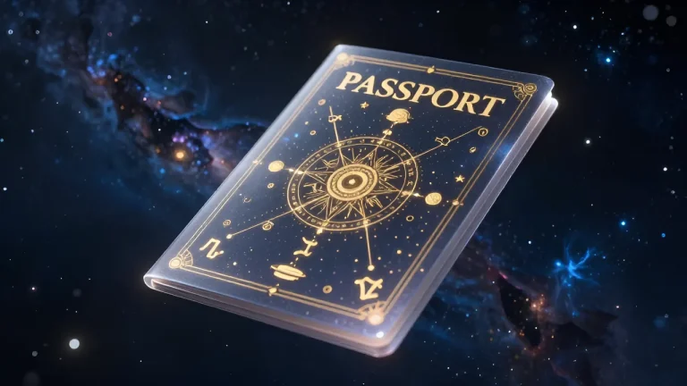 Astro online натальная карта по дате: Стилизованный космический паспорт с астрологическими символами и созвездиями