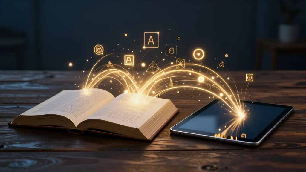 Третий дом в натальной карте: Символы общения и знаний: открытая книга, перо и светящиеся линии связи